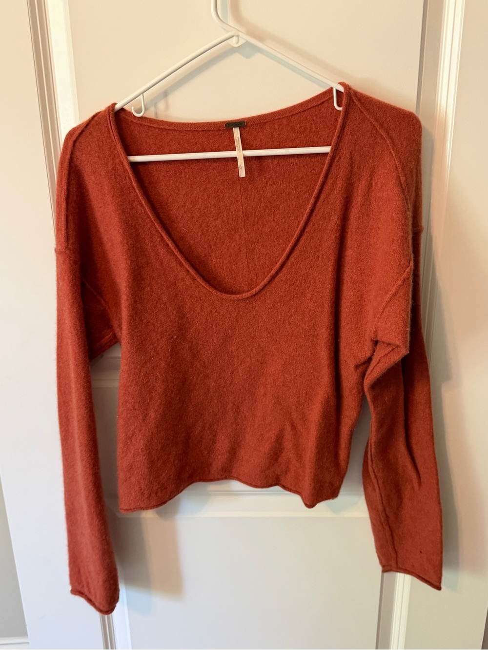 Free People Scoop Neck Rust Long-Sleeve Pullover - cropped